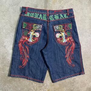 Vintage Y2K Blac Label Affliction Jorts Mens 38" Heavily Embroidered Jean Shorts